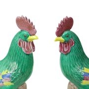Paire de coqs polychromes émaillés en porcelaine chinoise 34 cm