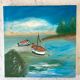 Oil painting on canvas landscape sea and vintage sailboats