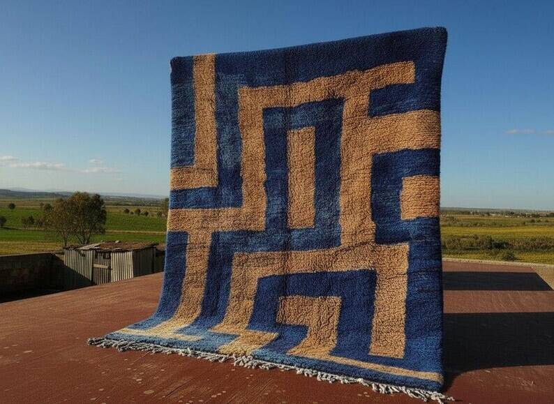 Moroccan blue and beige Berber rug 300x200 cm – handmade