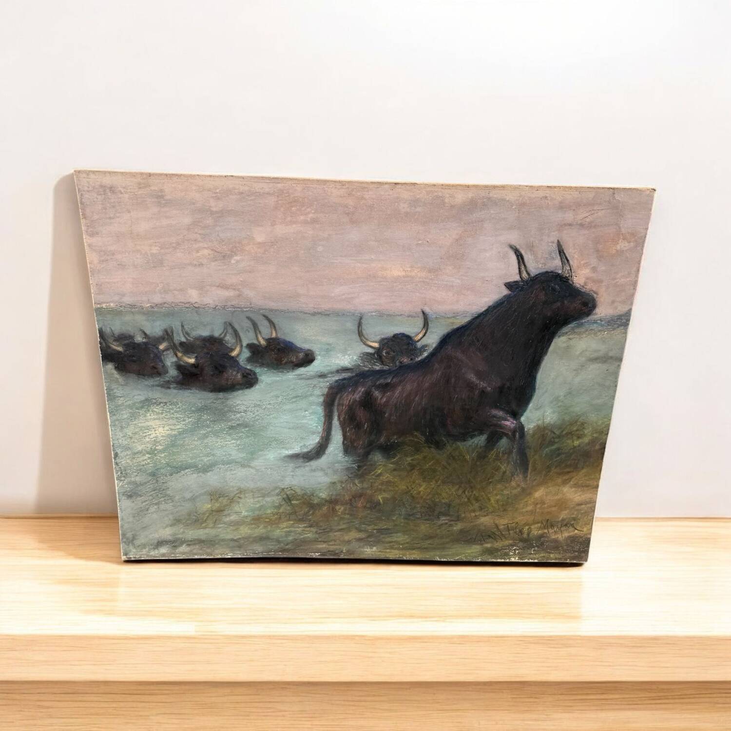 Old pastel signed Théo Mayan: "In Camargue" (early 1900)