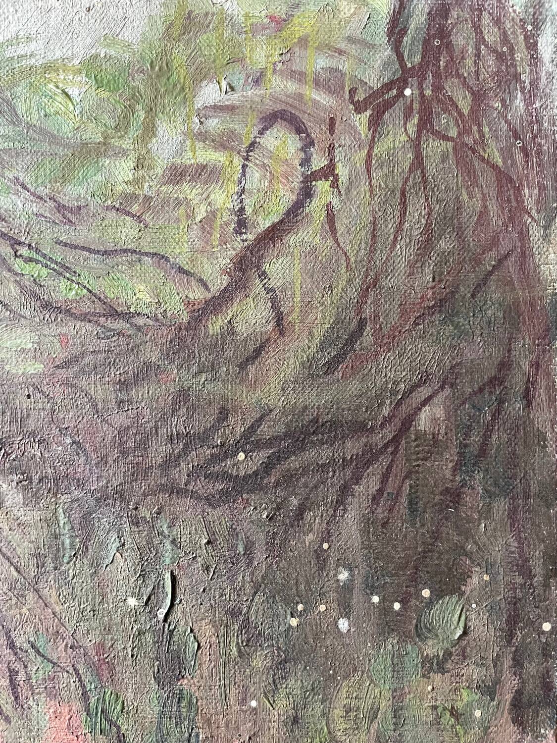 Vintage 70s garden landscape painting