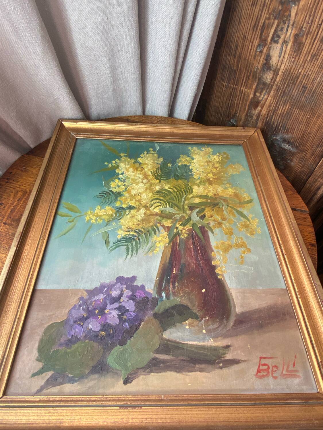 Painting on wood, mimosas, Belli