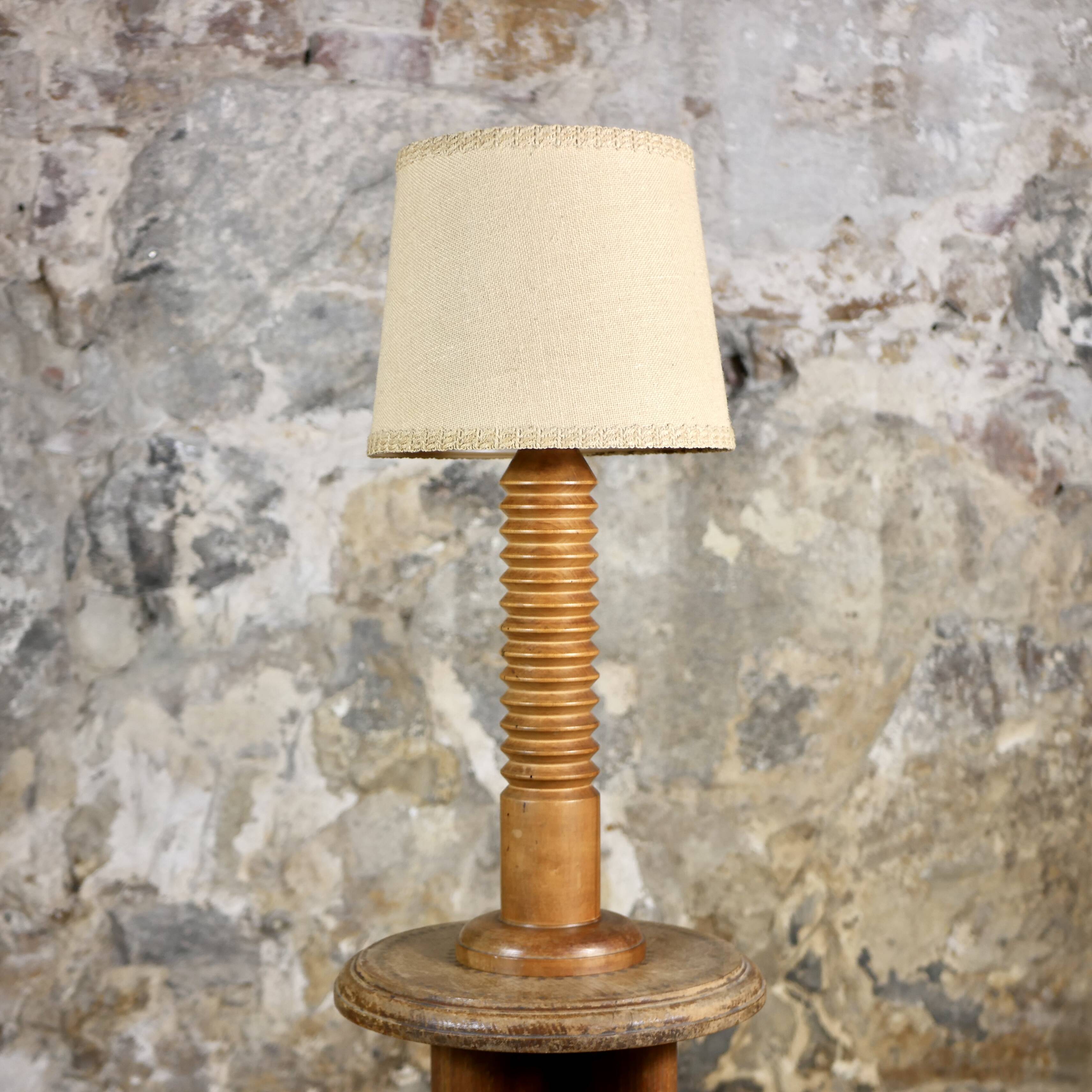 Large turned wood table lamp, France, 1950s