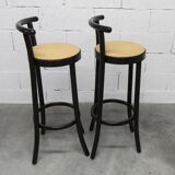 Pair of Baumann stools, Dialog model, Black and yellow and blue skai, 1990