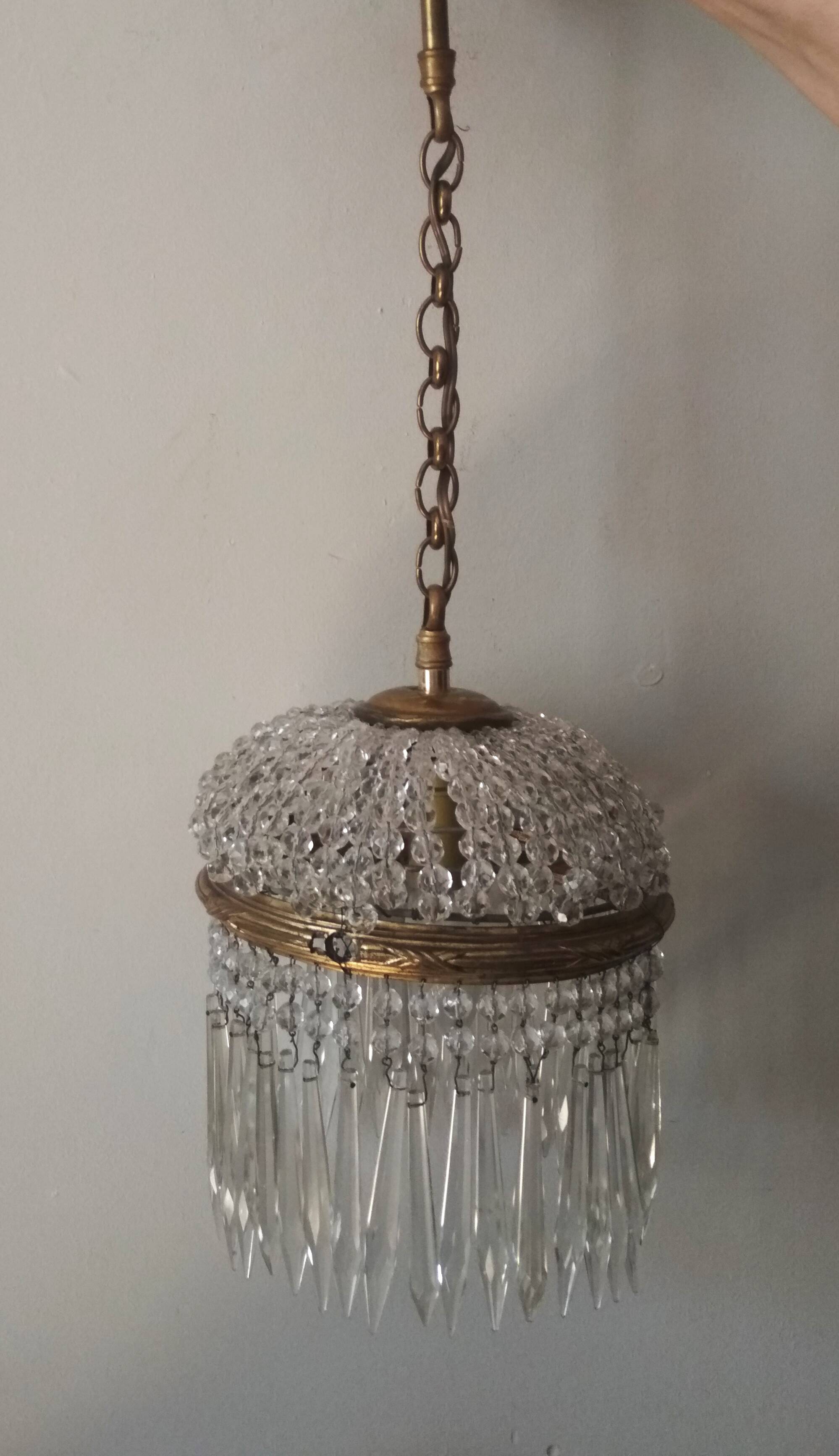 Brass hot air balloon pendant light with crystal drops