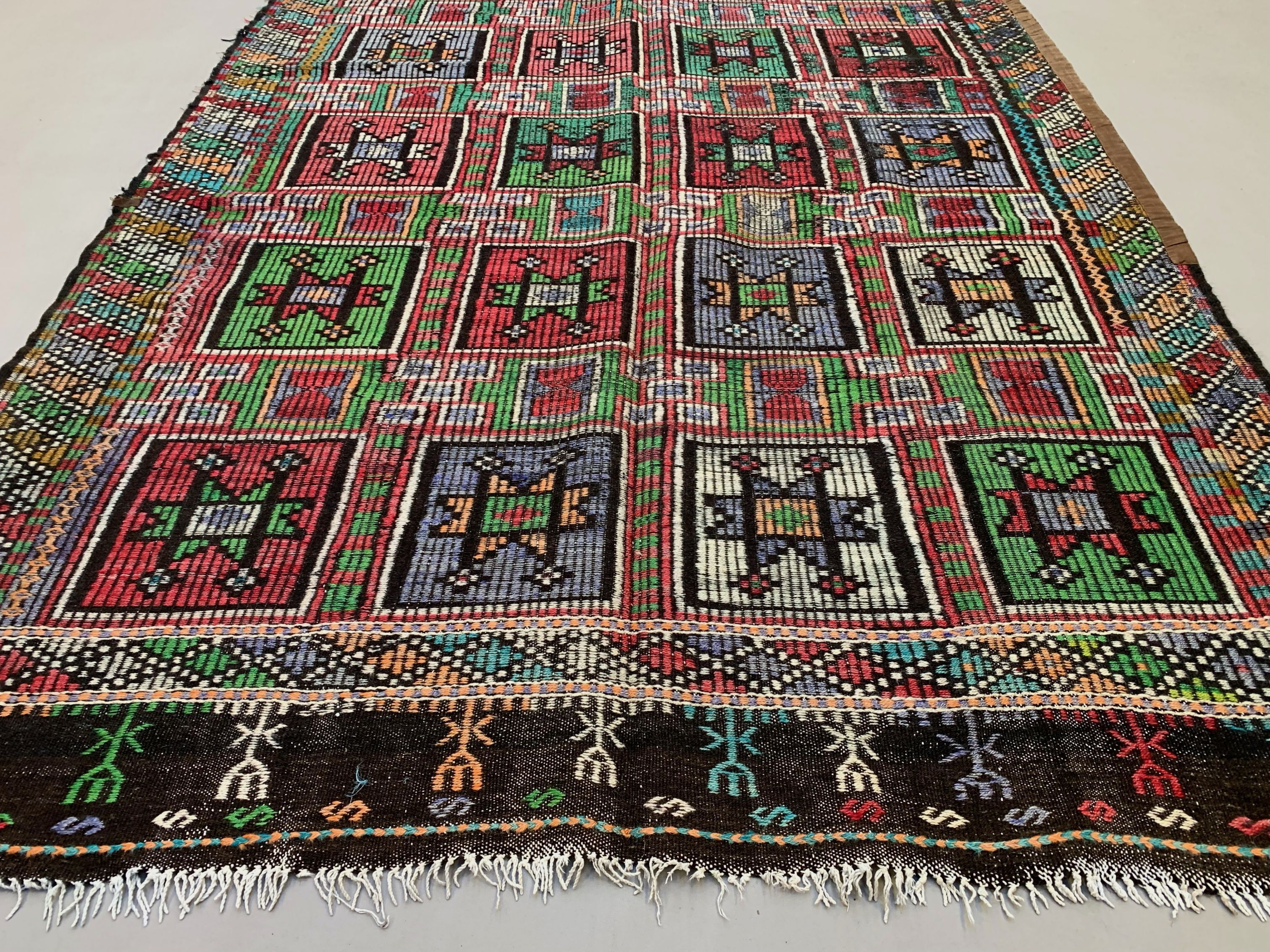 Large Vintage Turkish Kilim Rug 350x195 cm Wool Jajim Kelim