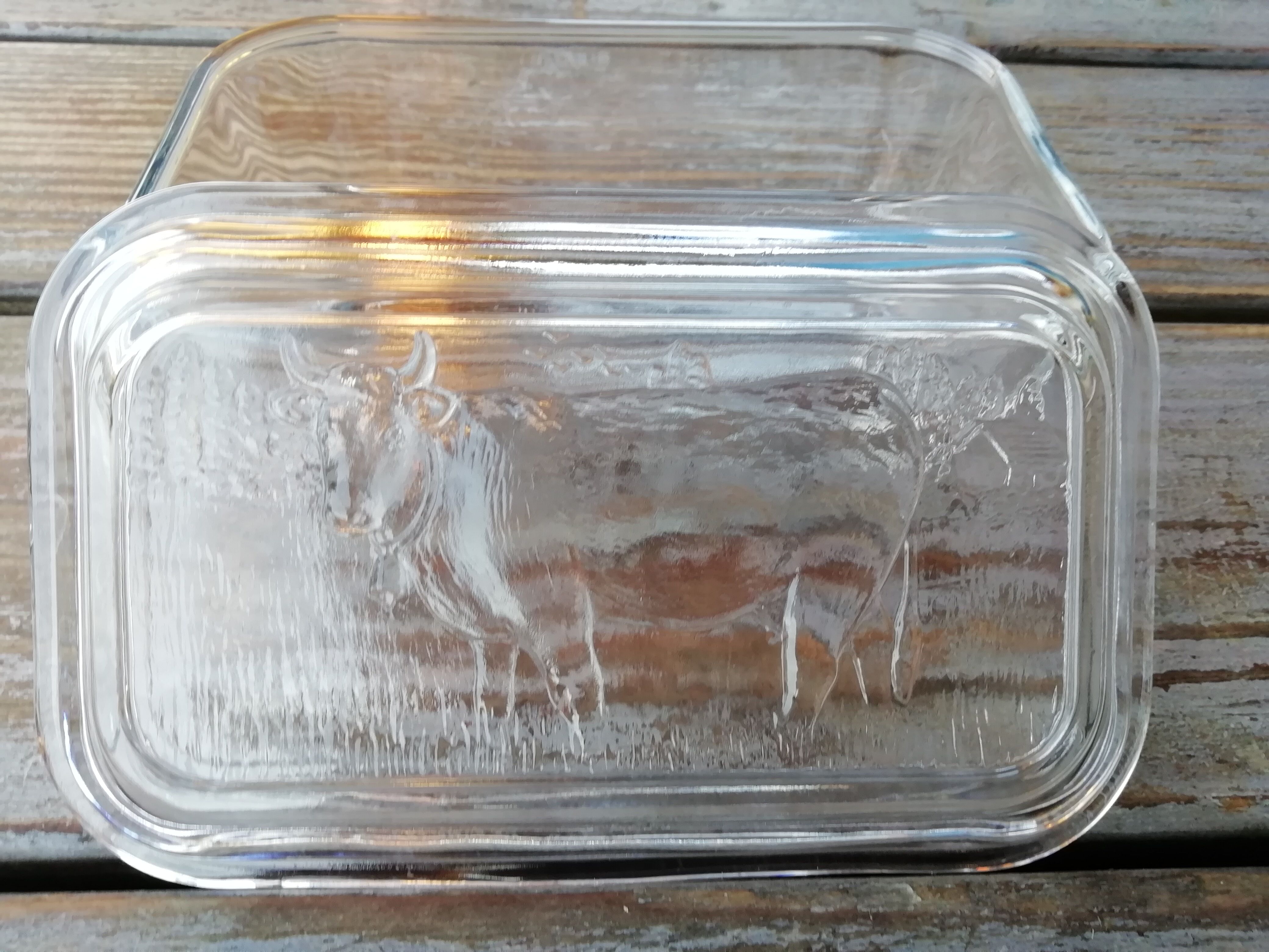 Butter glass cow motif