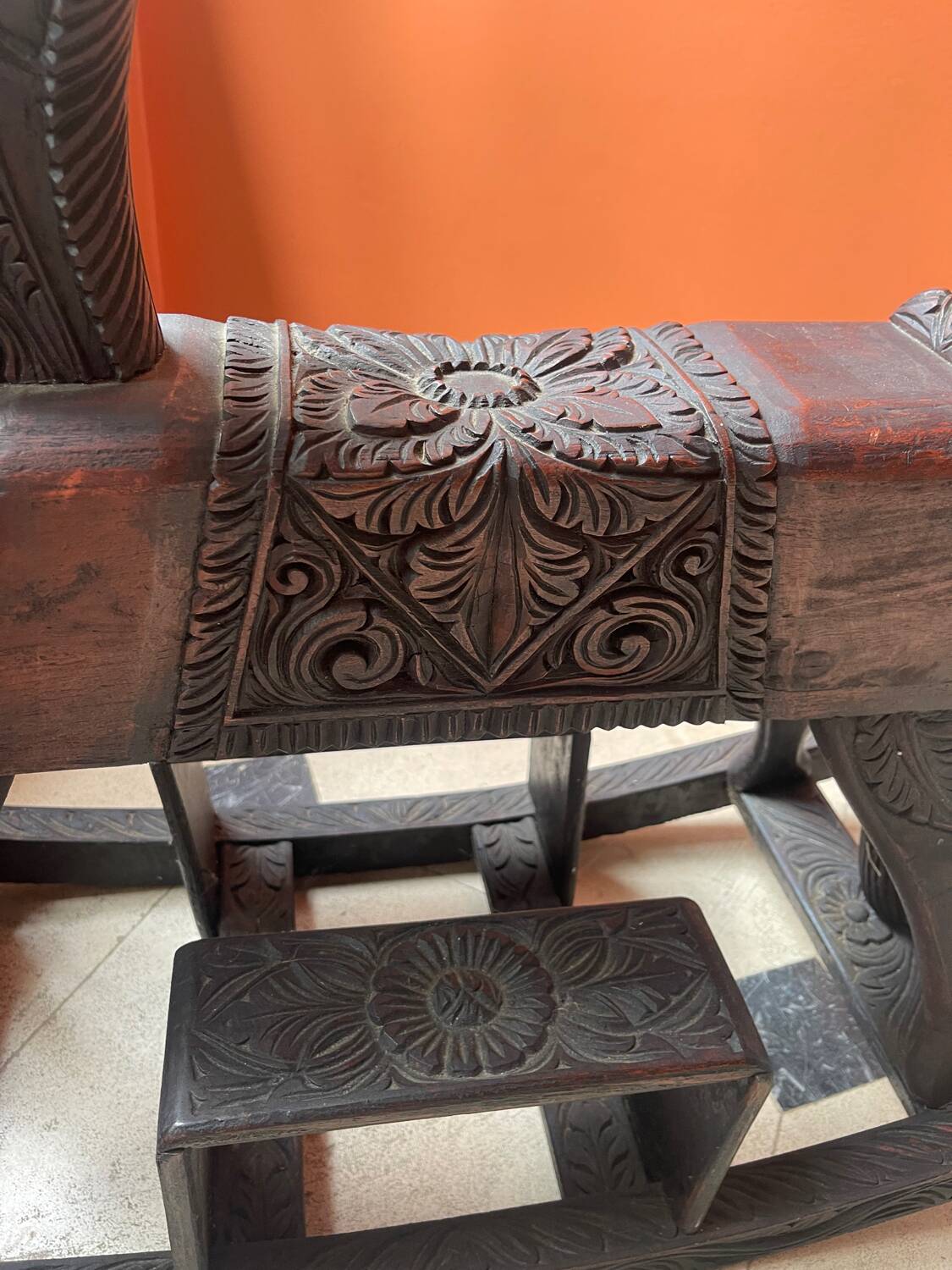 Antique carved wooden rocking horse