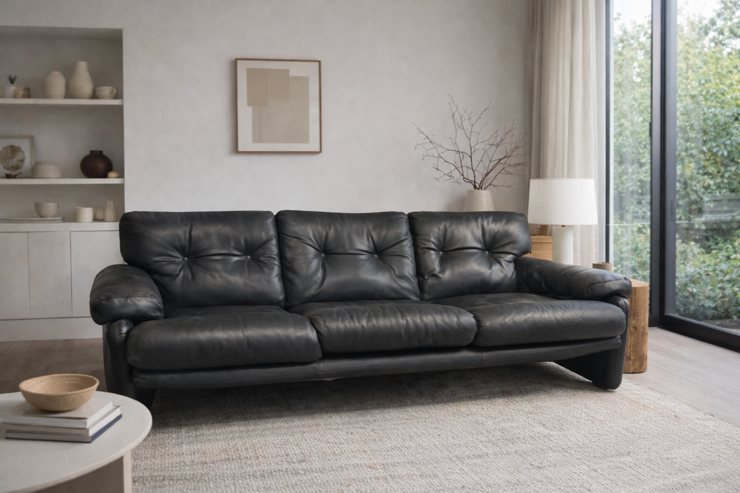 Black leather 3-seater sofa – Tobia Scarpa for B&B Italia