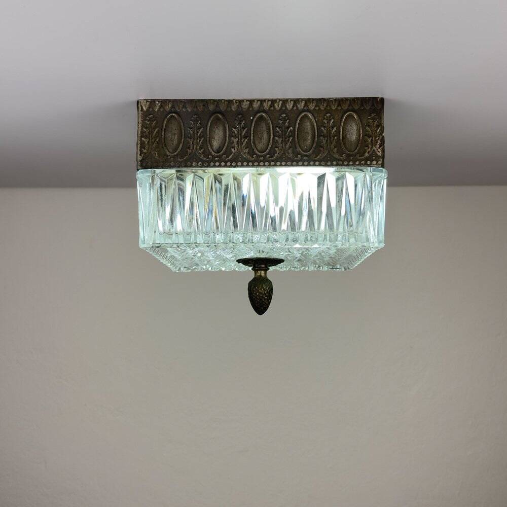 Vintage Crystal Ceiling Lamp, Italy, 1960s