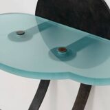 Artisanal wrought iron and cast glass leaning console table