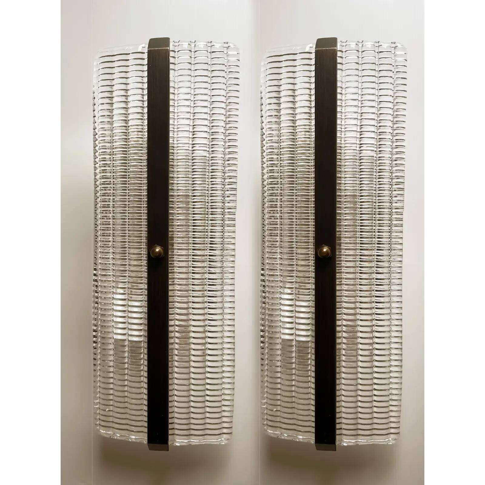 Contemporary Rectangular Diamond-Motif Murano Glass Sconces — Set of Four