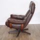 Armchair vintage Scandinavian lounge leather with ottoman 1970