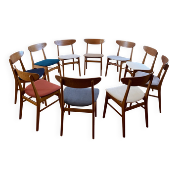 Vintage Farstrup 210 Scandinavian chairs in stained beech and teak.
