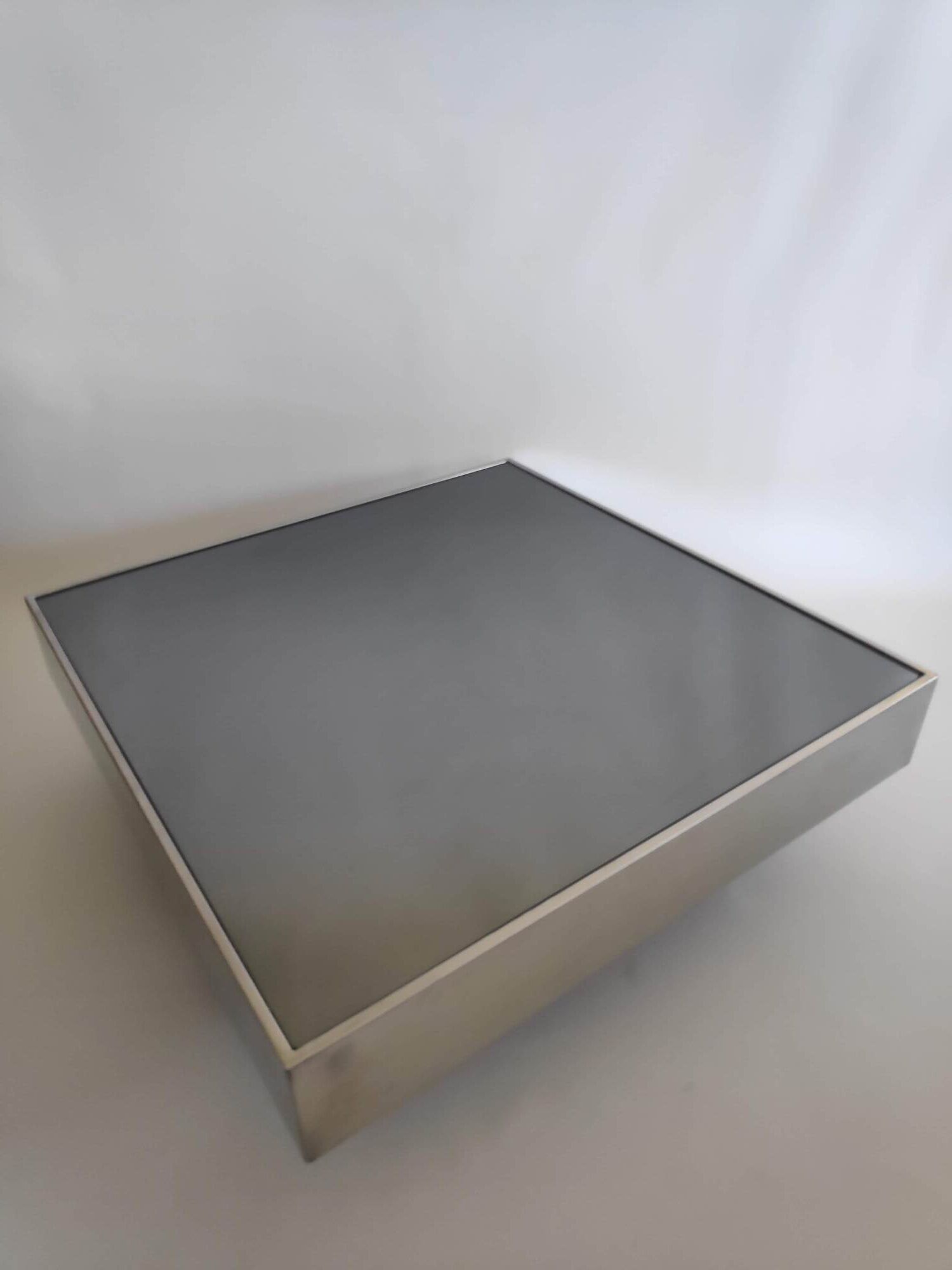 Vintage coffee table in metal and smoked mirror