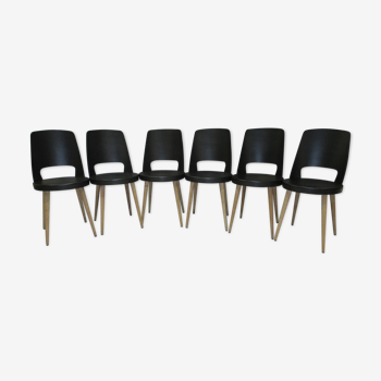 Suite 6 chaises baumann modèle mondor vintage 1960