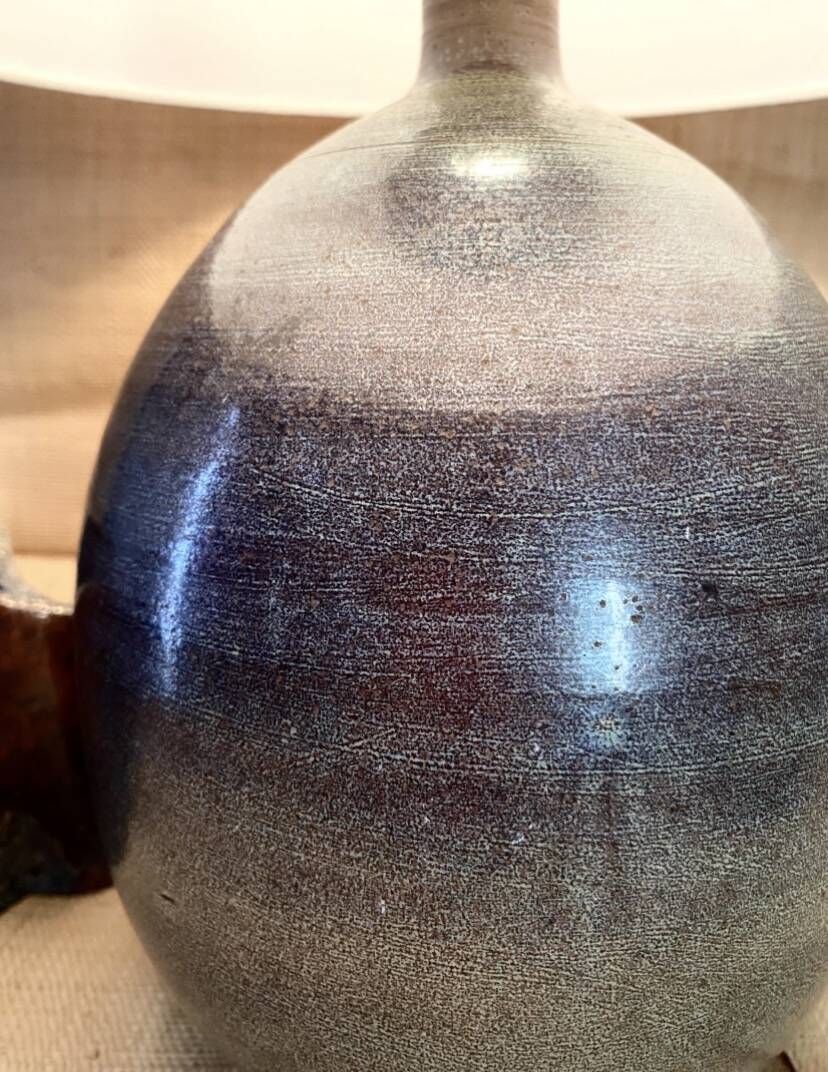 Pied de lampe en céramique et câble en tissu tressé