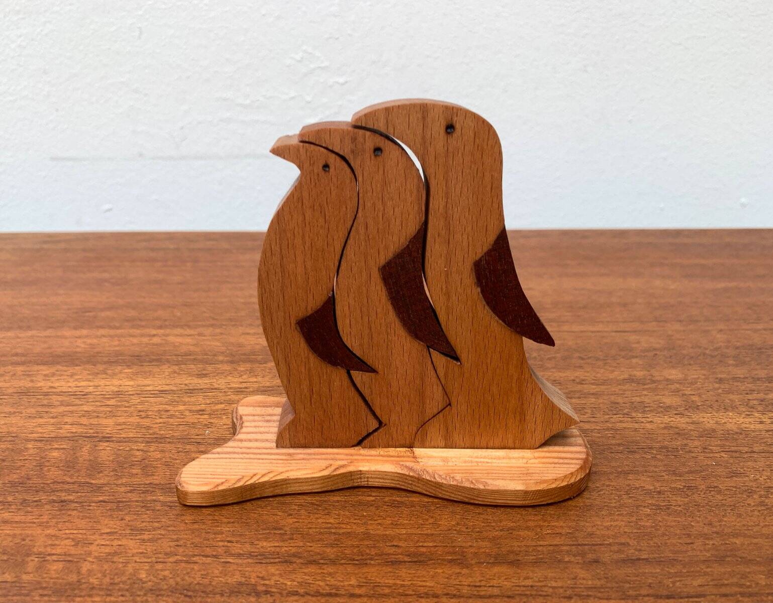 Sculpture vintage en bois de pingouin, ensemble de 3