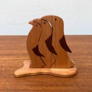 Vintage wooden penguin sculpture, set of 3.
