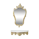 Console and its vintage mirror, brass and marble wall console, rococo style brass mirror