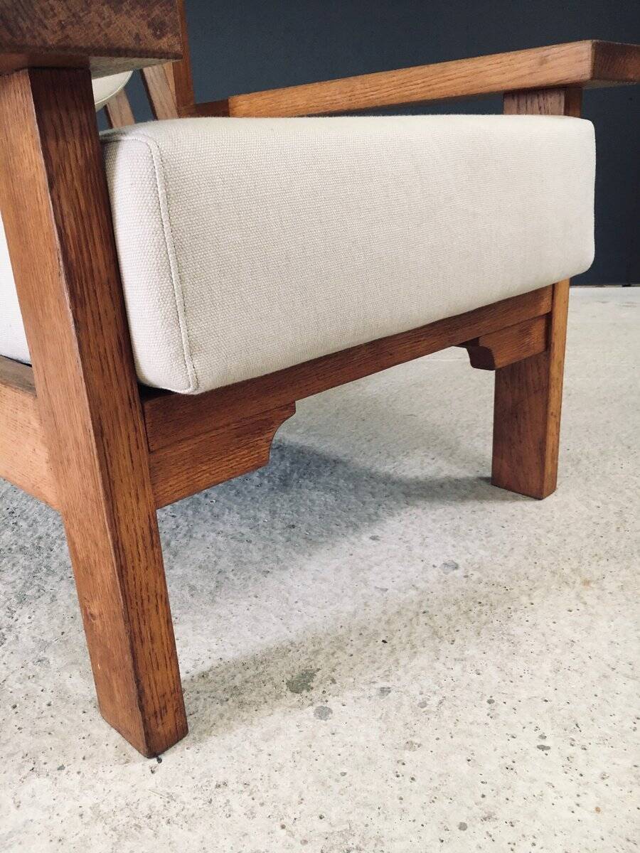Brutalist Square Oak Lounge Chair, Belgium, 1950s