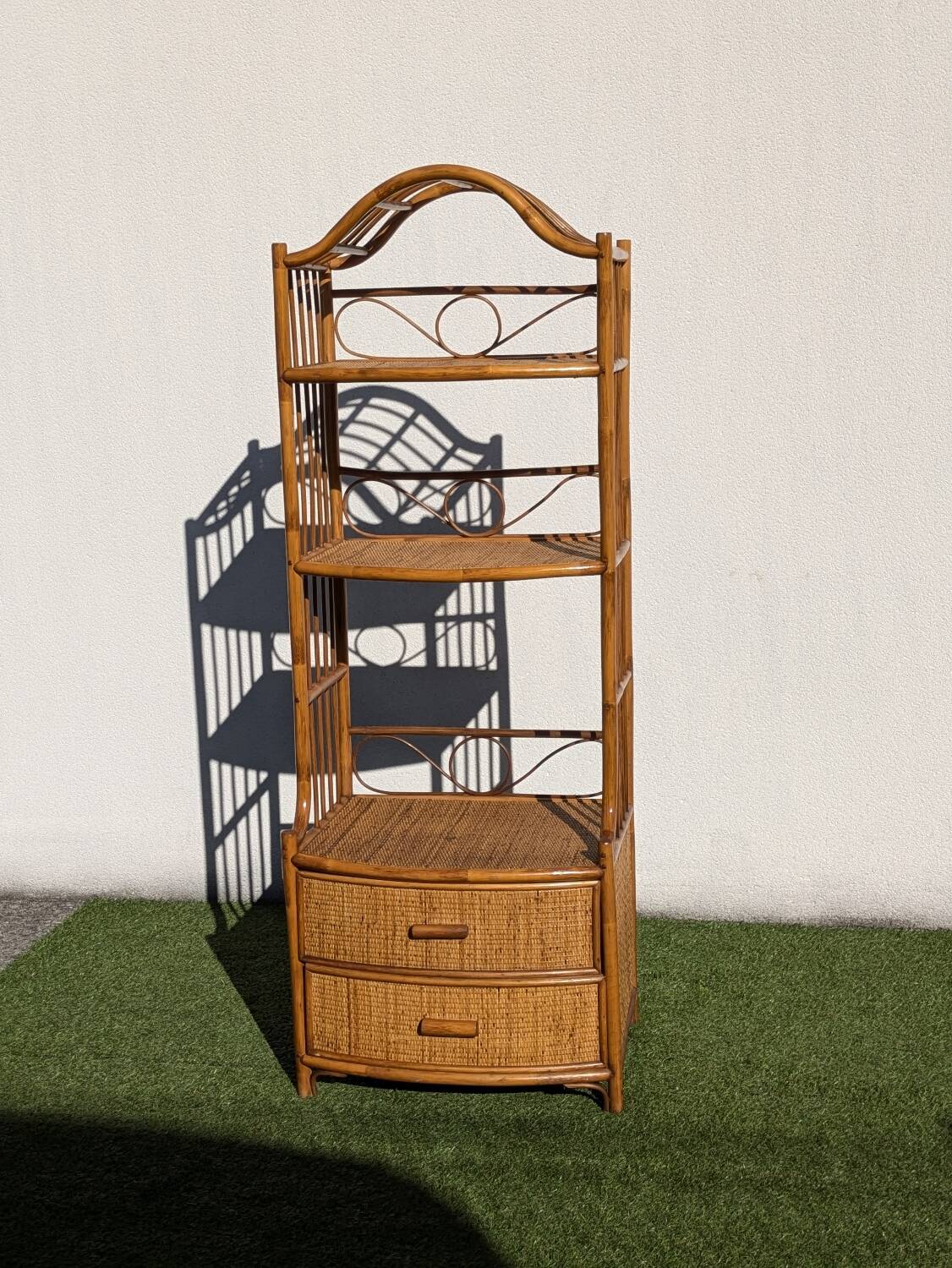Vintage 1960s Rattan Bamboo Bookcase Shelf Buffet