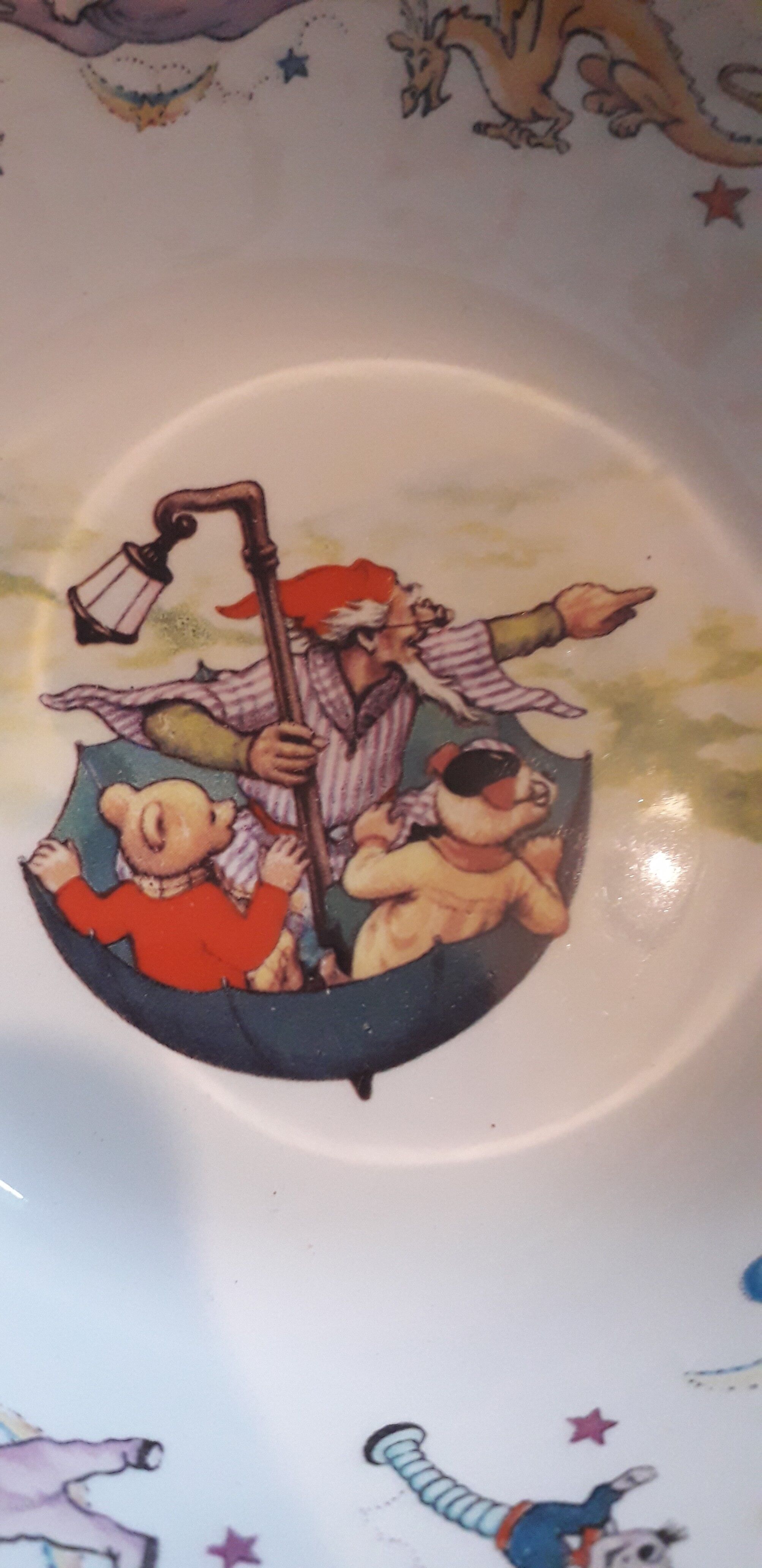 Children's breakfast set: a mug, a corn flakes bowl and a "Rupert Bear" plate from Wedgwood