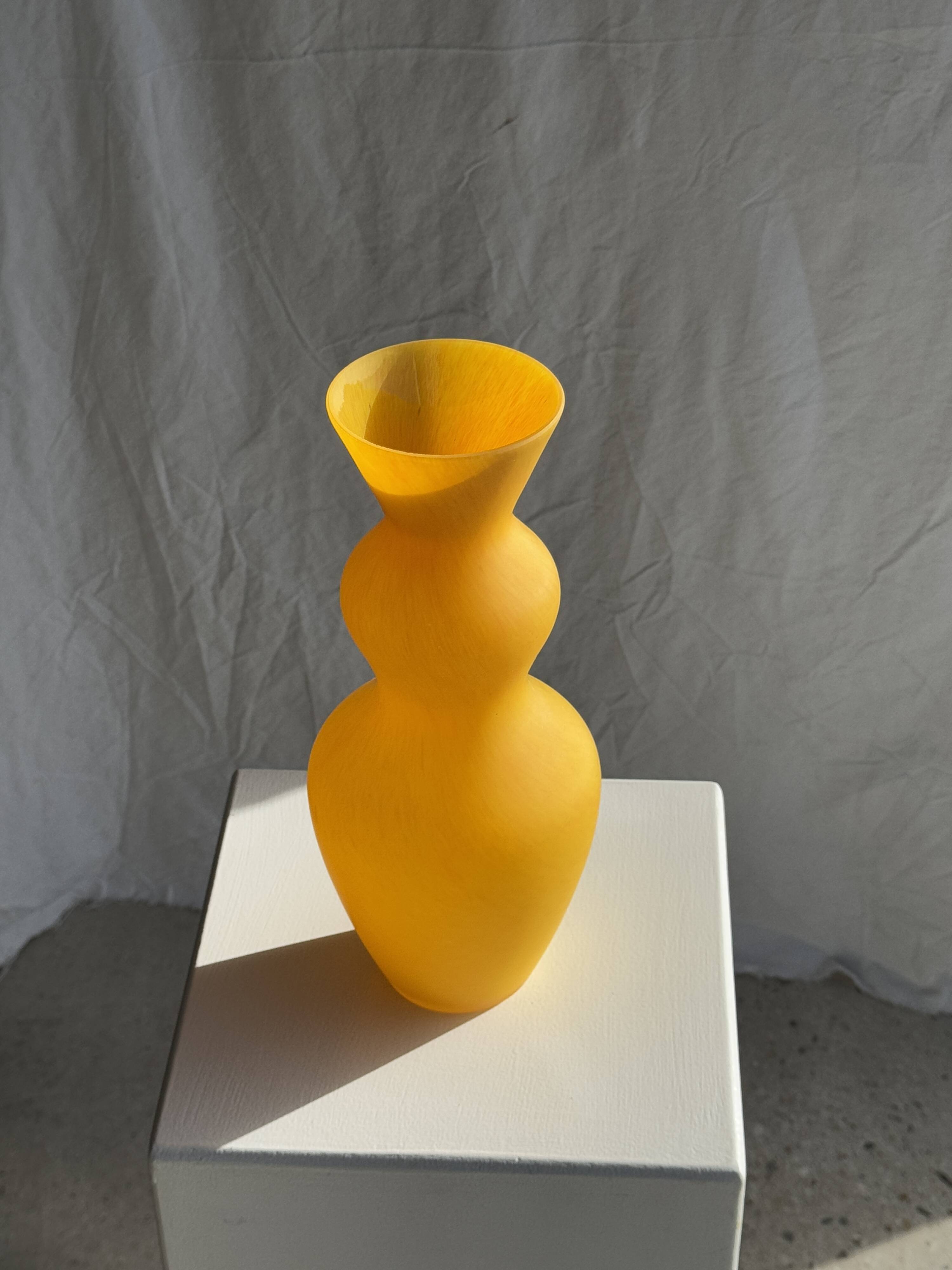Modern vase in vintage opaline yellow glass H:30cm