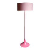 Lampadaire pied tulipe en métal laqué rose & abat-jour cylindrique. 80's