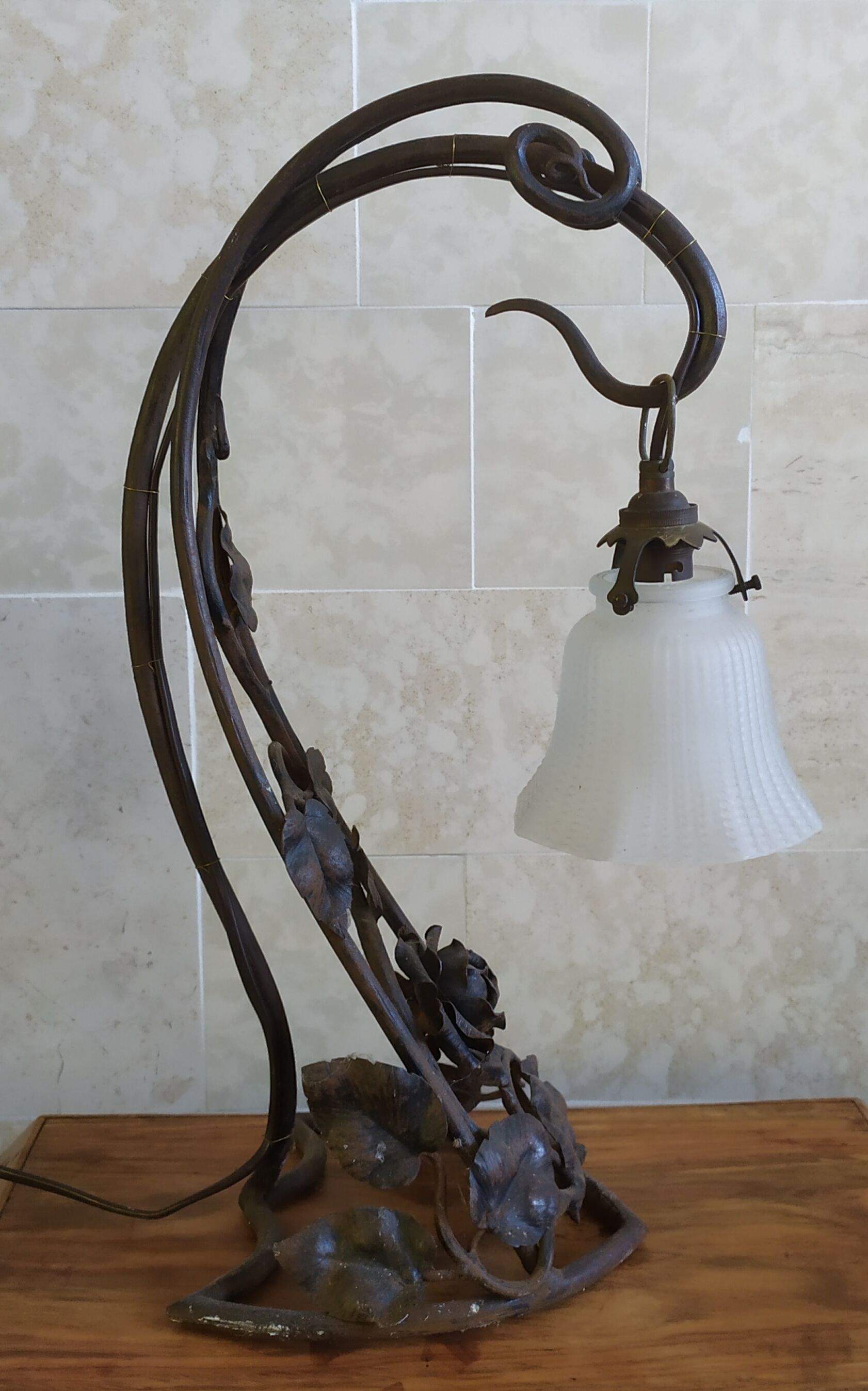 Art Nouveau wrought iron lamp