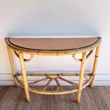 Console table d’appoint en rotin avec miroir rose