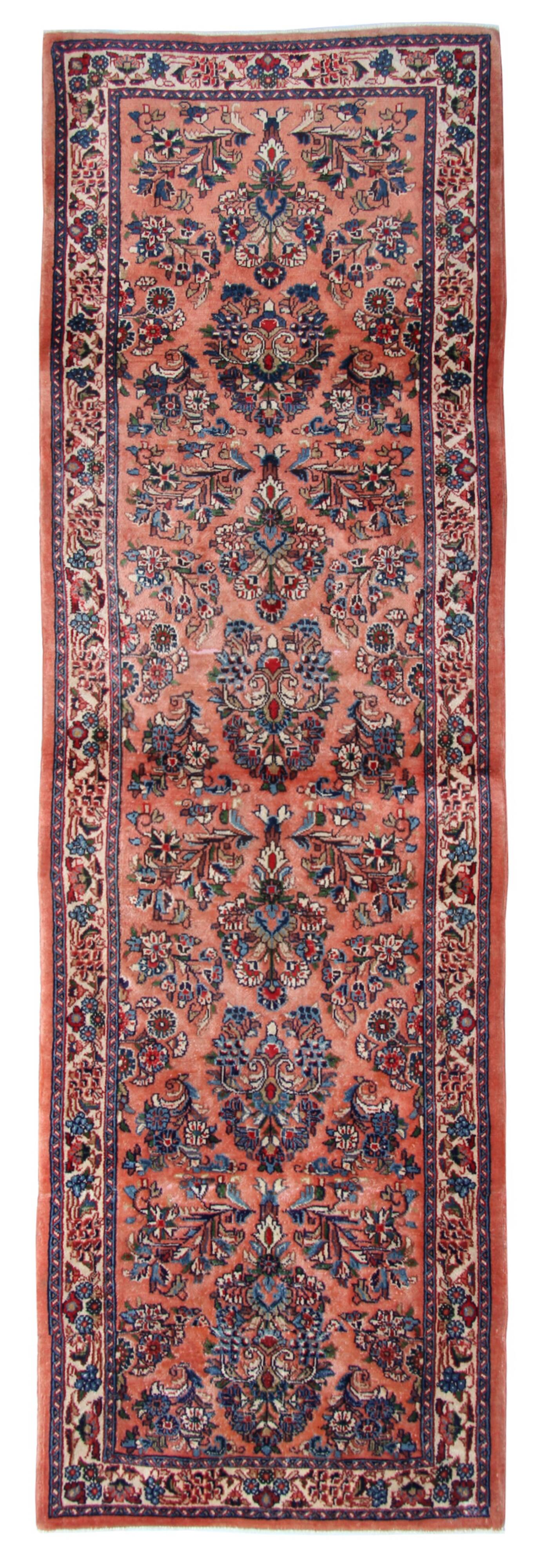 Traditional pink wool persian runner rug handwoven oriental wool carpet runner 85x295cm