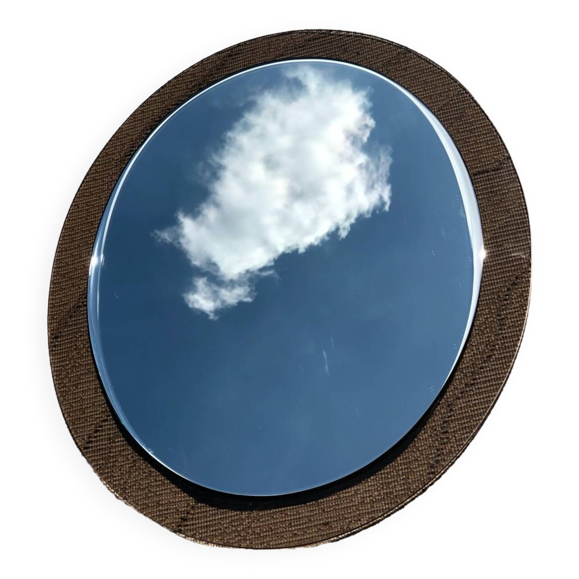 Miroir oval verre fume vintage 1970 marque lupi cristal color