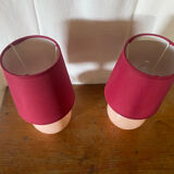 Pair of antique de schuytener opaline pink ball vintage bedside lamps