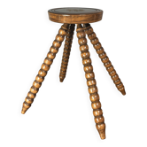 Tabouret de ferme en bois tourné à bobines de style mid-century, France vers les années 1960.