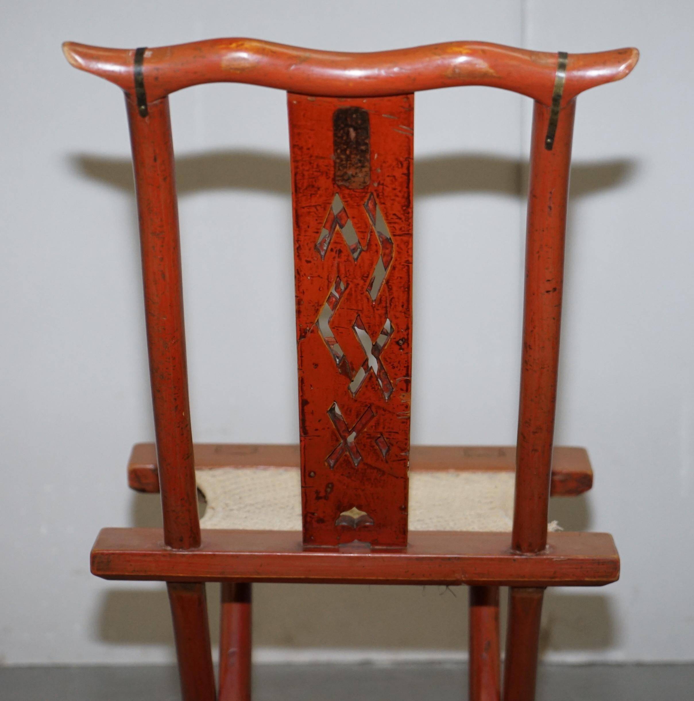 Chaise pliante chinoise antique avec sculptures, vers 1900-1920