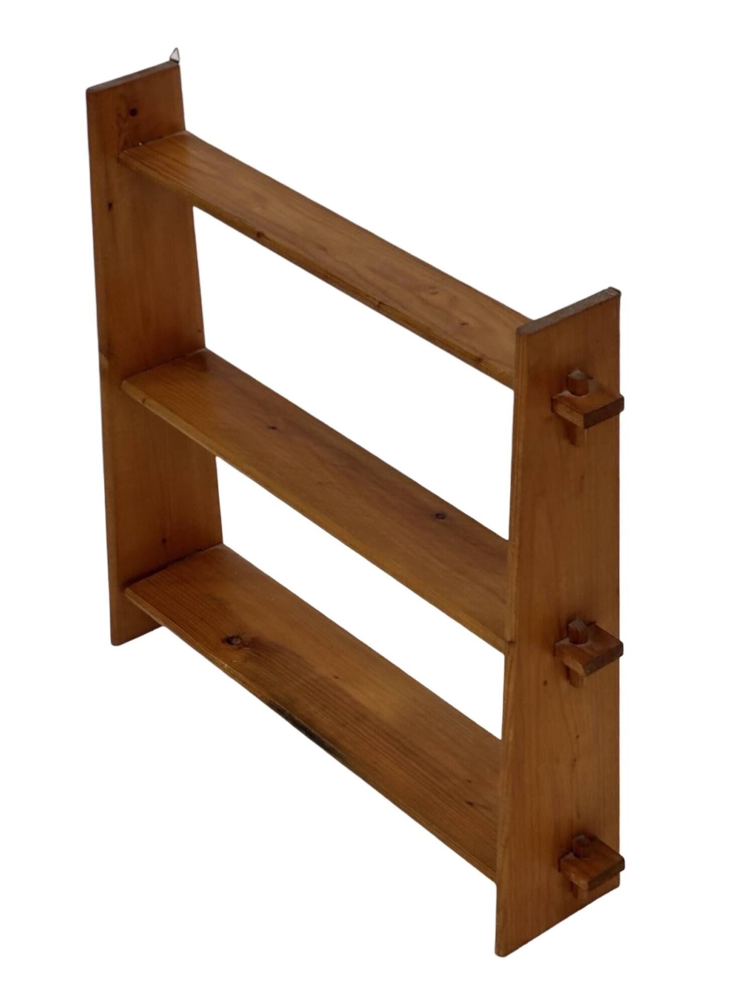 Vintage wooden wall shelve rack bookshelf in pinewood minimalist design
