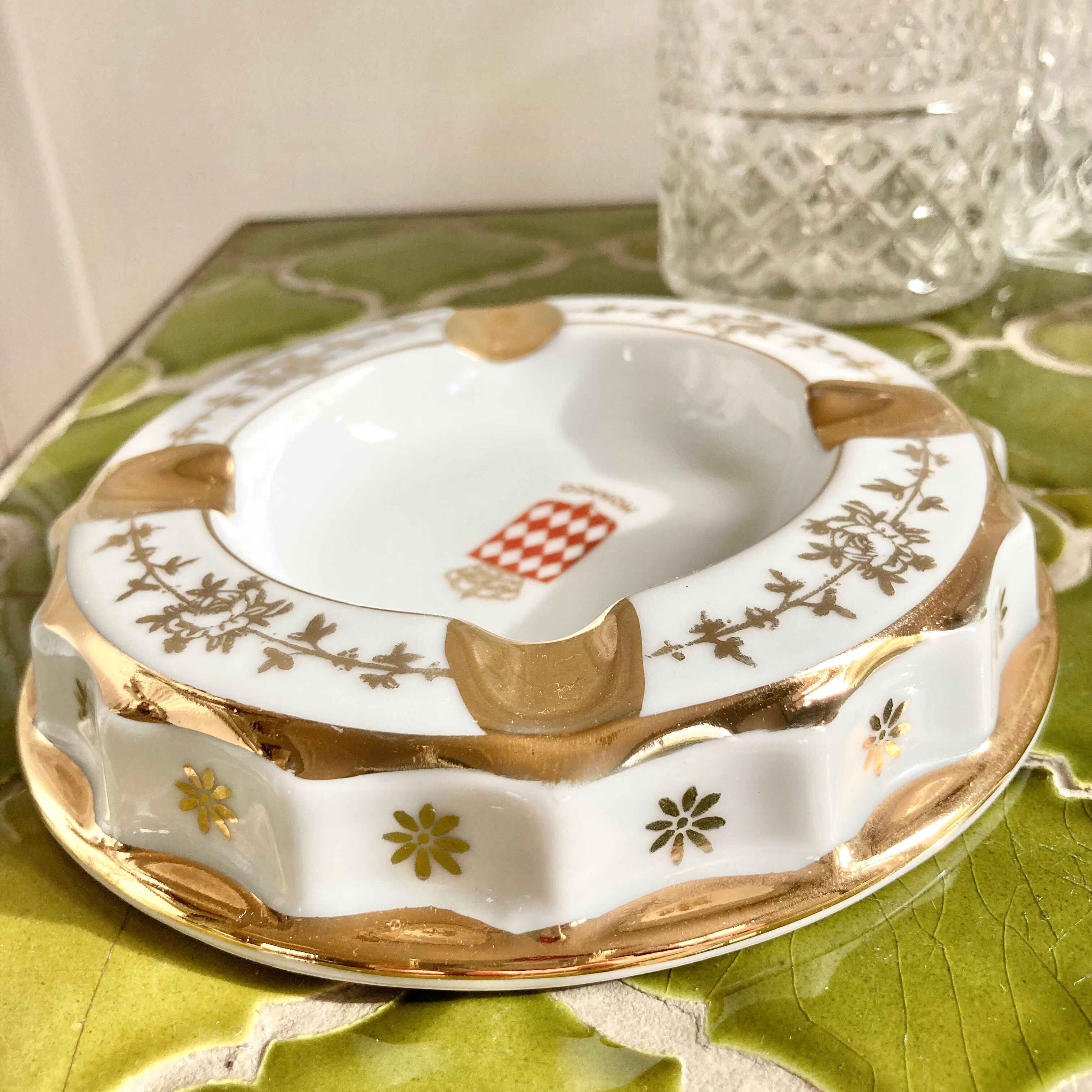 Vintage Limoges porcelain ashtray with Monaco decor
