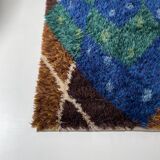Abstract scandinavian multicolor high pile rya rug carpet, sweden, 1960s