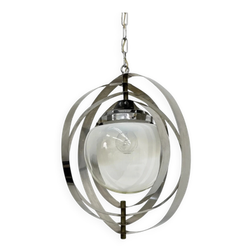 Mid-century glass sphere hanging pendant glass lamp design 1970’s space age Italy