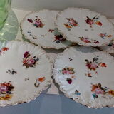 Set of 5 small flowered plates in Limoges porcelain