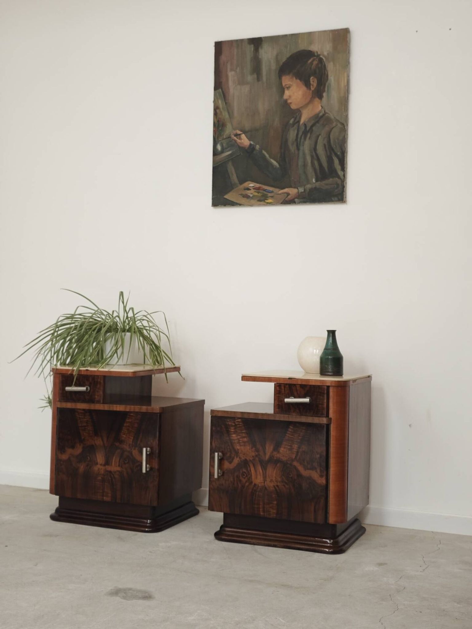 Pair of bedside tables by Jindrich Halabala for Up Zavody art deco 1950