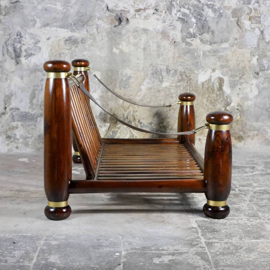 Wood and brass sofa frame, Italy, 1970s