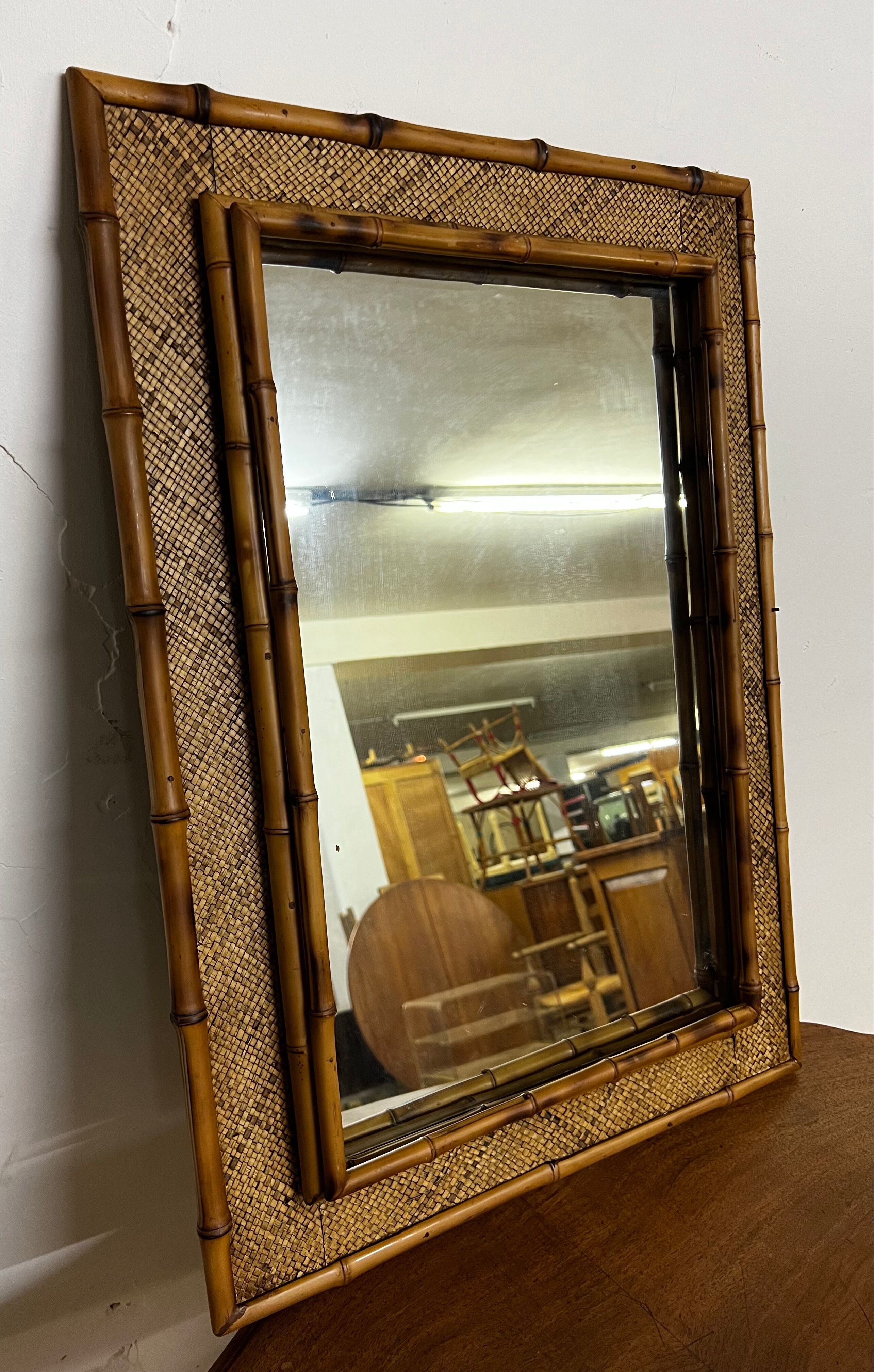 Rectangular rattan mirror
