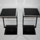 2 side tables, bedside tables in black glass and chrome metal, 1980