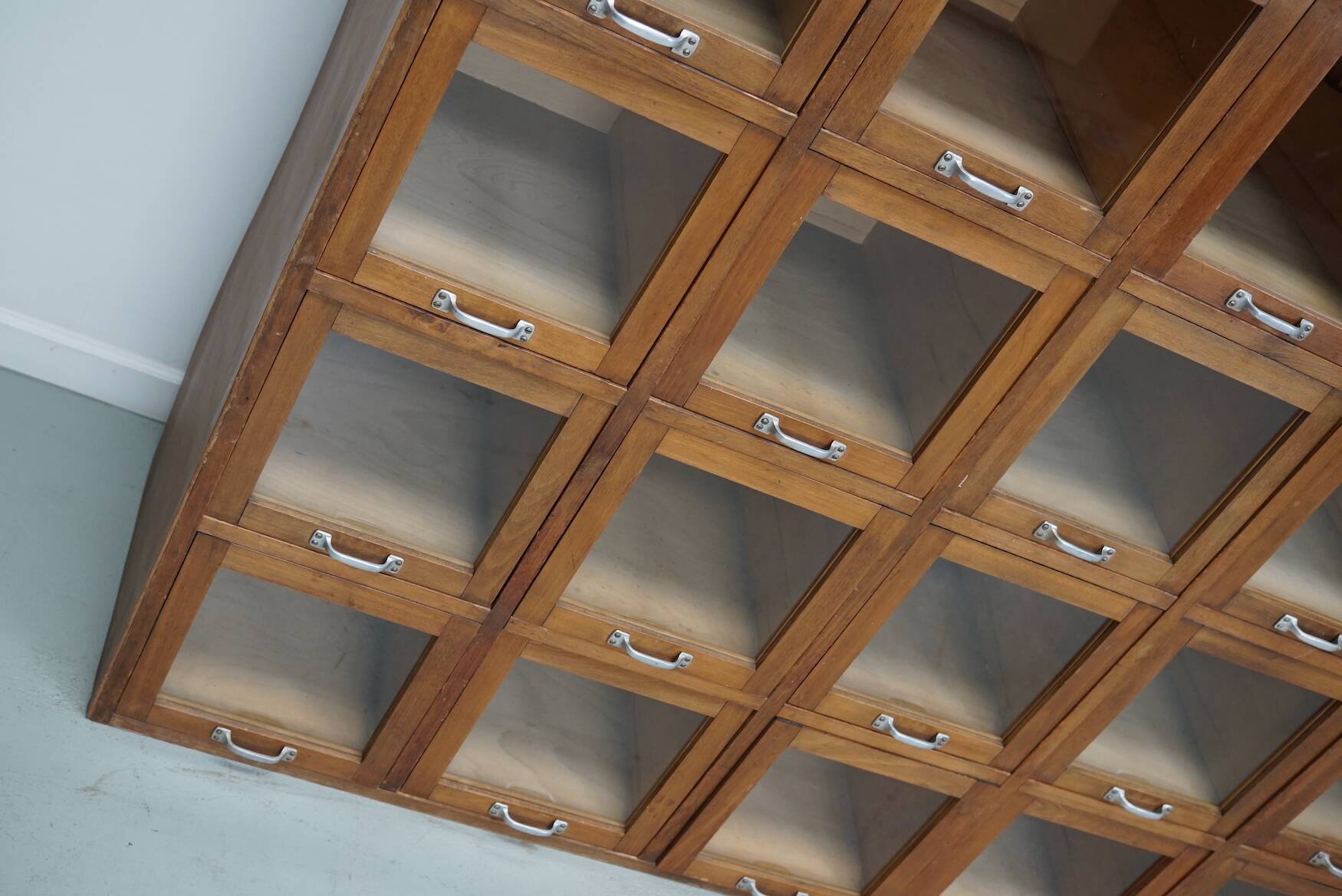 Vintage Large German Beech Haberdashery Shop Cabinet / Vitrine, 1950s