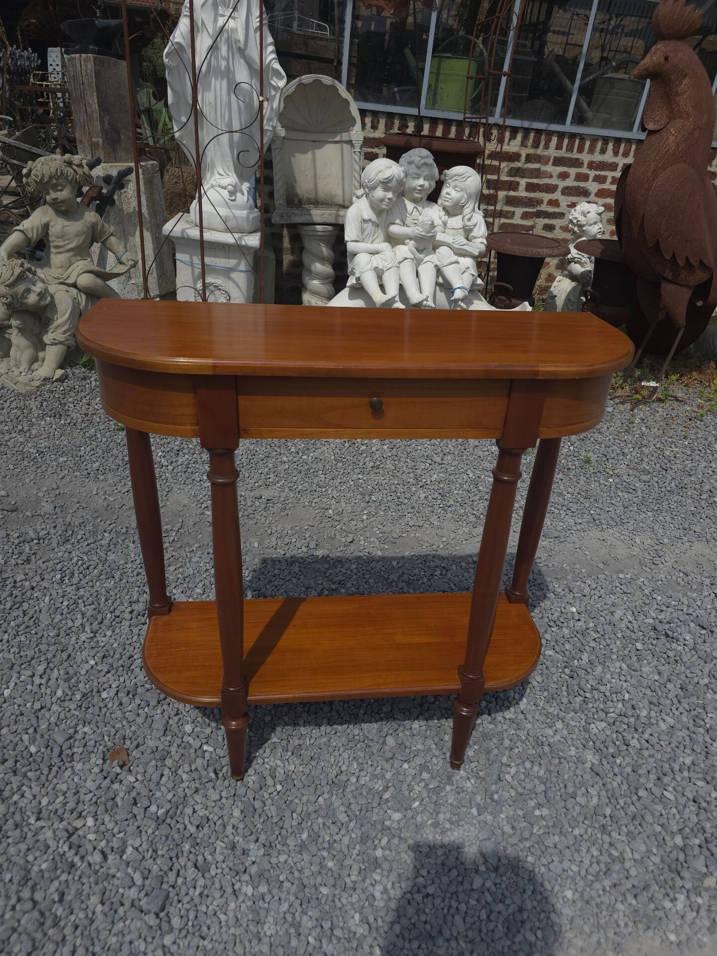 Table console demie lune en merisier massif
