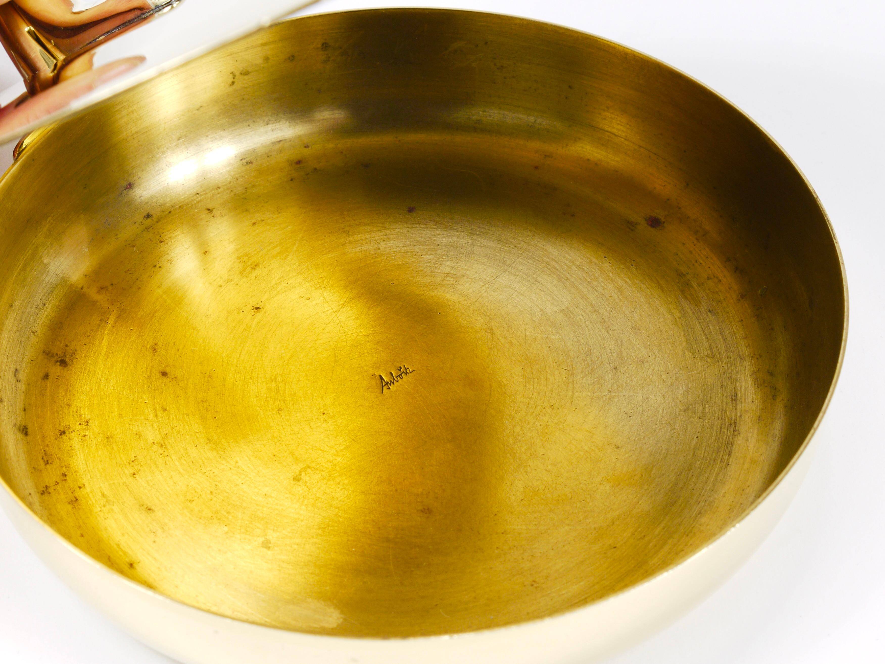 Butler Ashtray Marked Carl Aubock in Brass with Lid and Handle, Vienna, 1950s