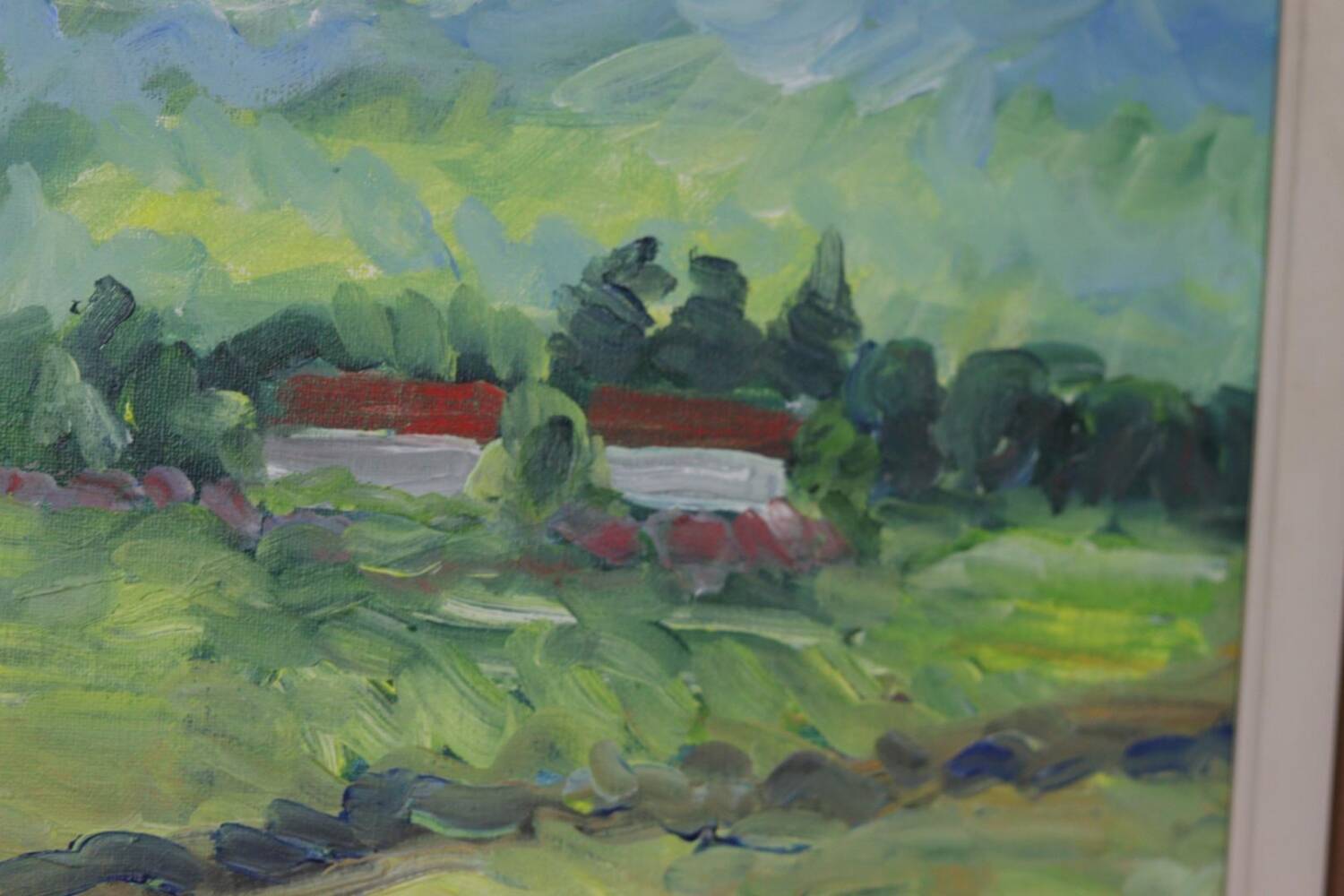 Swedish Oil on Canvas – “Houses” by Kersti Flyckt – Vintage & Framed