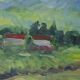 Swedish Oil on Canvas – “Houses” by Kersti Flyckt – Vintage & Framed
